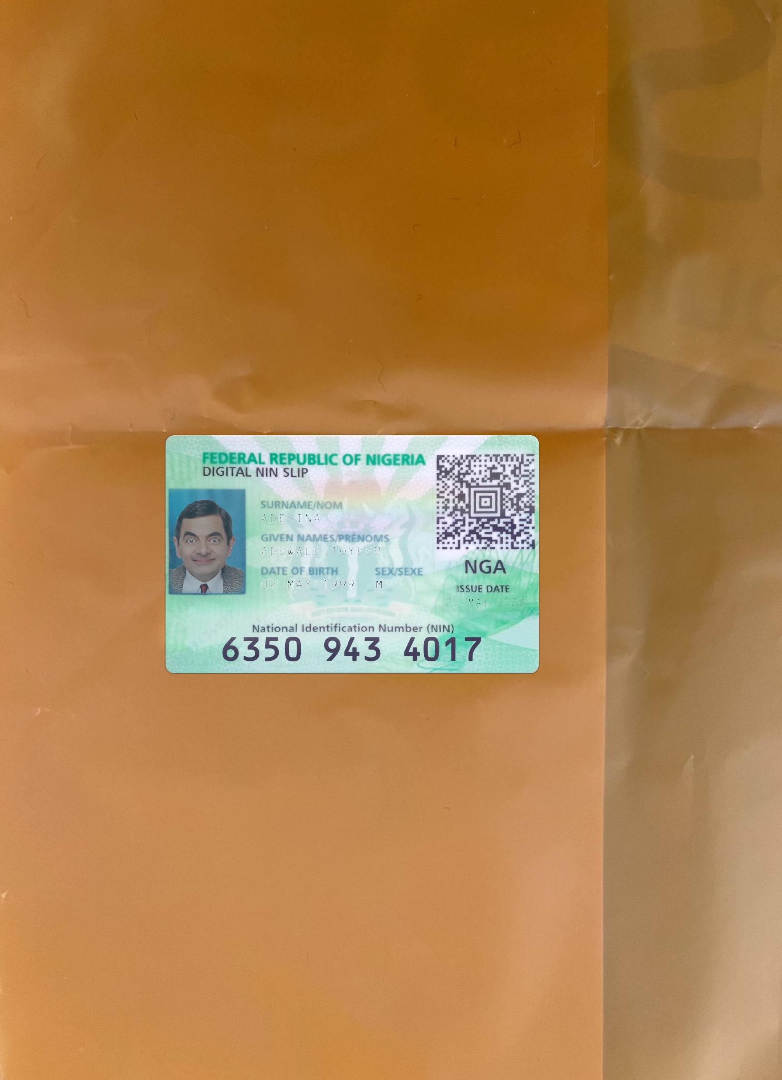 Printable Nigeria digital ID card 2023 present photolook example
